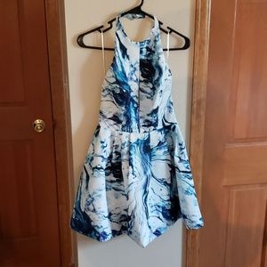 Keepsake Small blue and white water print dress